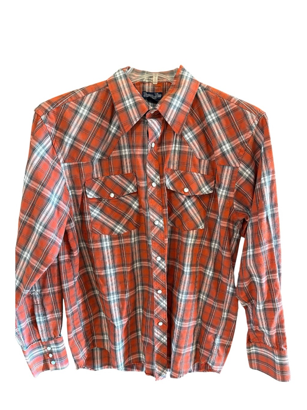 Wrangler Orange and White Plaid Western Button-Down Shirt - Men
